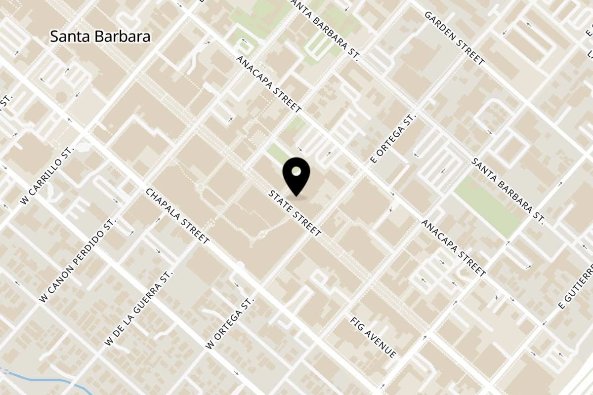 Map showing the location of Apna on 718 State Street in Santa Barbara